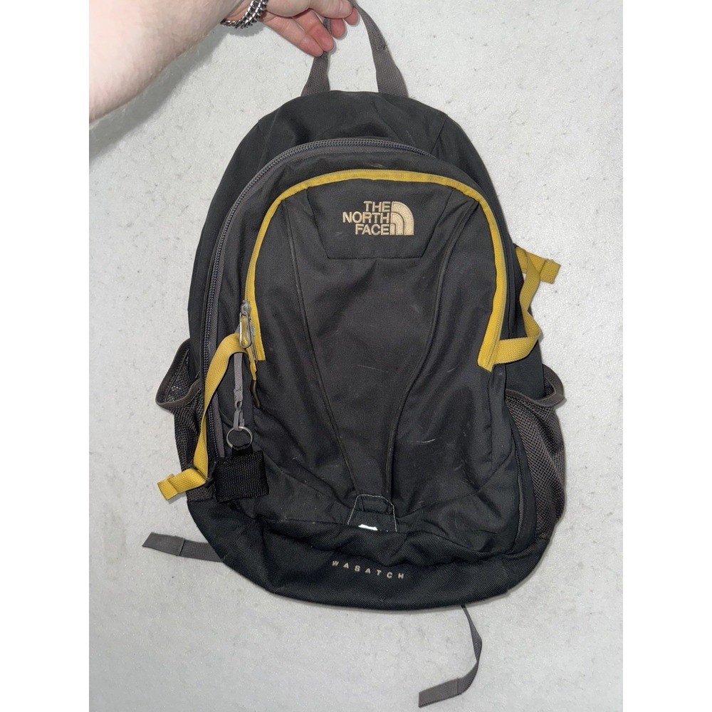 The North Face Wasatch Backpack Gray Yellow ‎ Durable Outdoor Travel School Bag